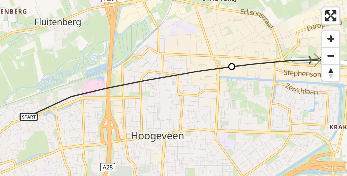 Routekaart van de vlucht: Lifeliner 4 naar Vliegveld Hoogeveen, Europaweg