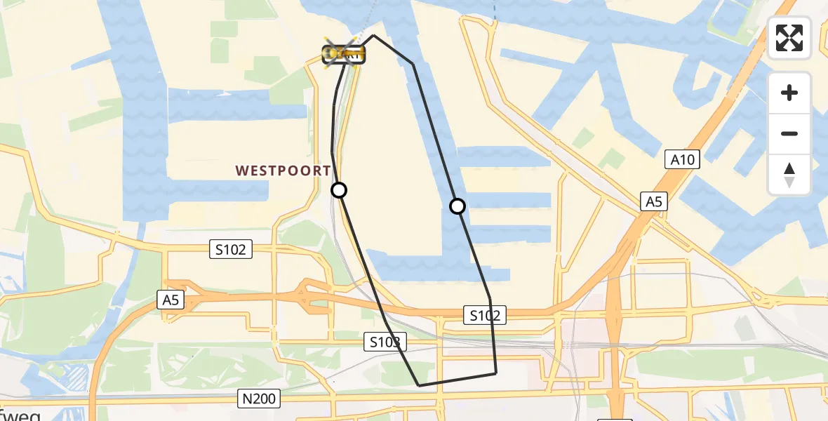 Vluchtroute Traumahelikopter van Amsterdam Heliport naar Amsterdam Heliport