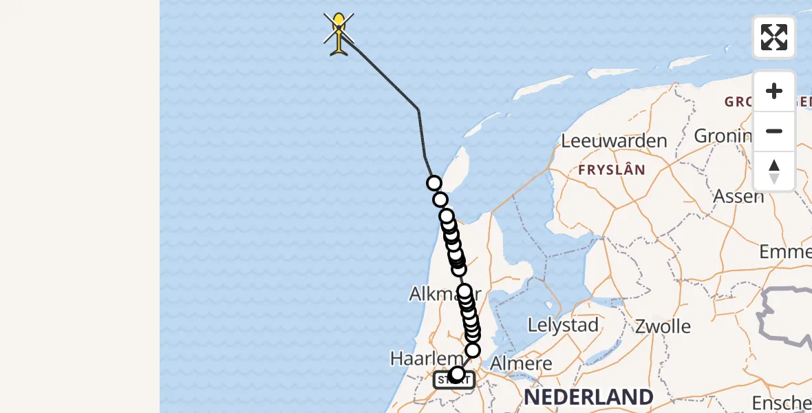 Vluchtroute Politiehelikopter van Schiphol naar 