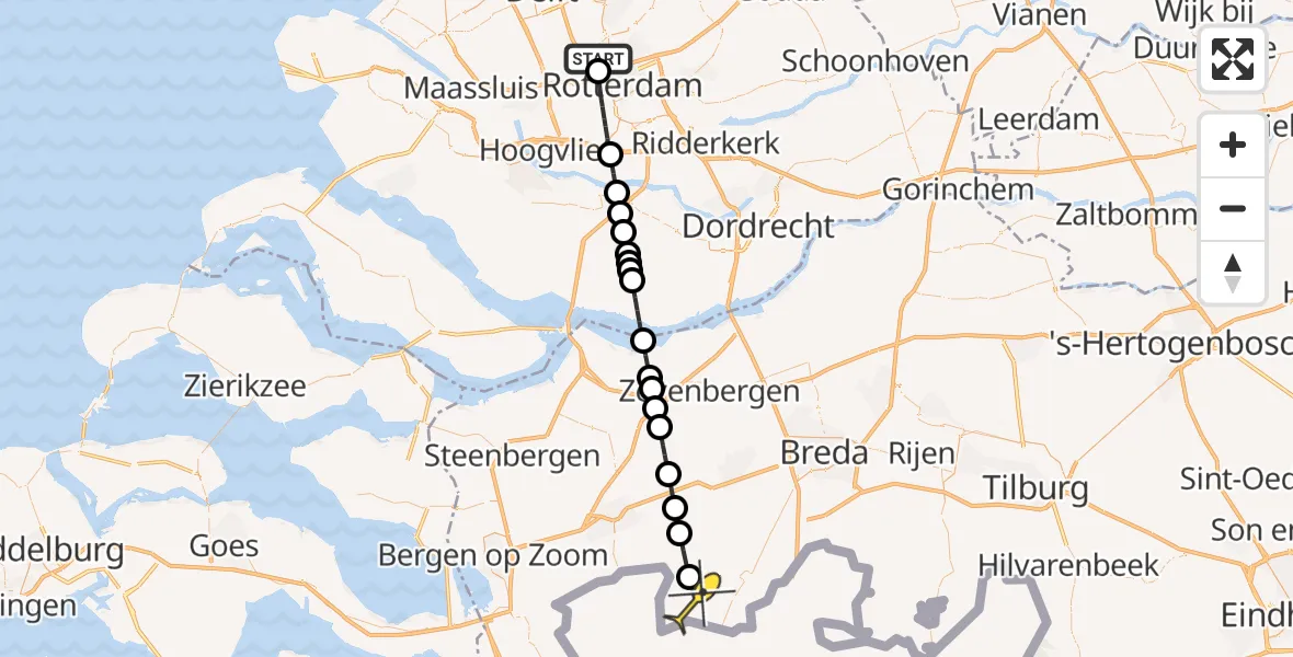 Routekaart van de vlucht: Traumaheli naar Achtmaal, Veldstraat