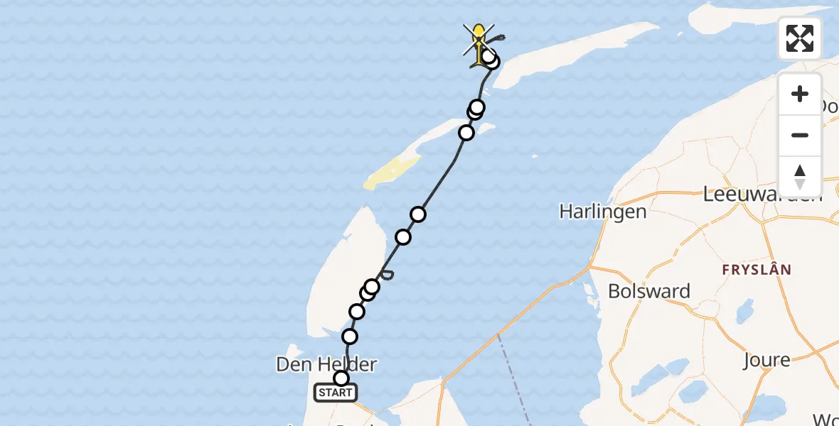 Routekaart van de vlucht: Kustwachthelikopter naar Oostoeverweg