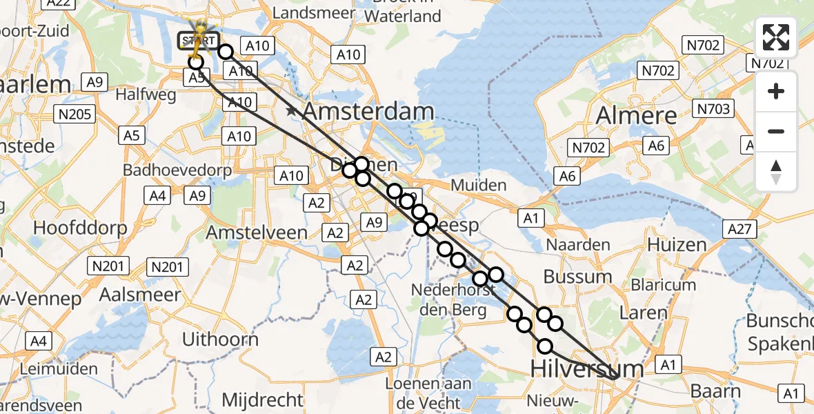 Vluchtroute Traumahelikopter van Amsterdam Heliport naar Amsterdam Heliport
