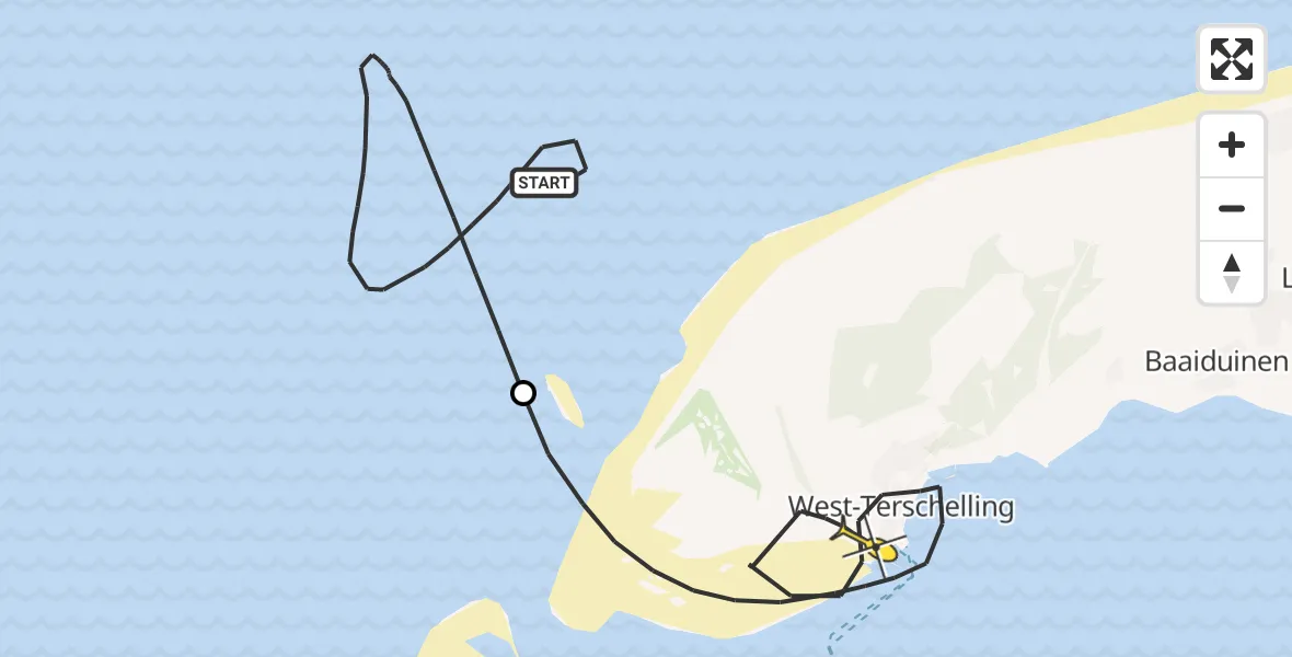 Routekaart van de vlucht: Kustwachthelikopter naar West-Terschelling, Groene Strand