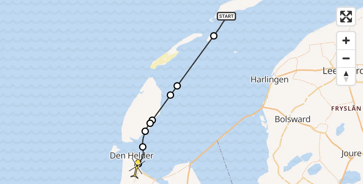 Routekaart van de vlucht: Kustwachthelikopter naar Vliegveld De Kooy, Schuitengat