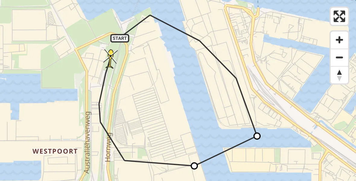 Routekaart van de vlucht: Lifeliner 1 naar Amsterdam Heliport, Kajuitpad