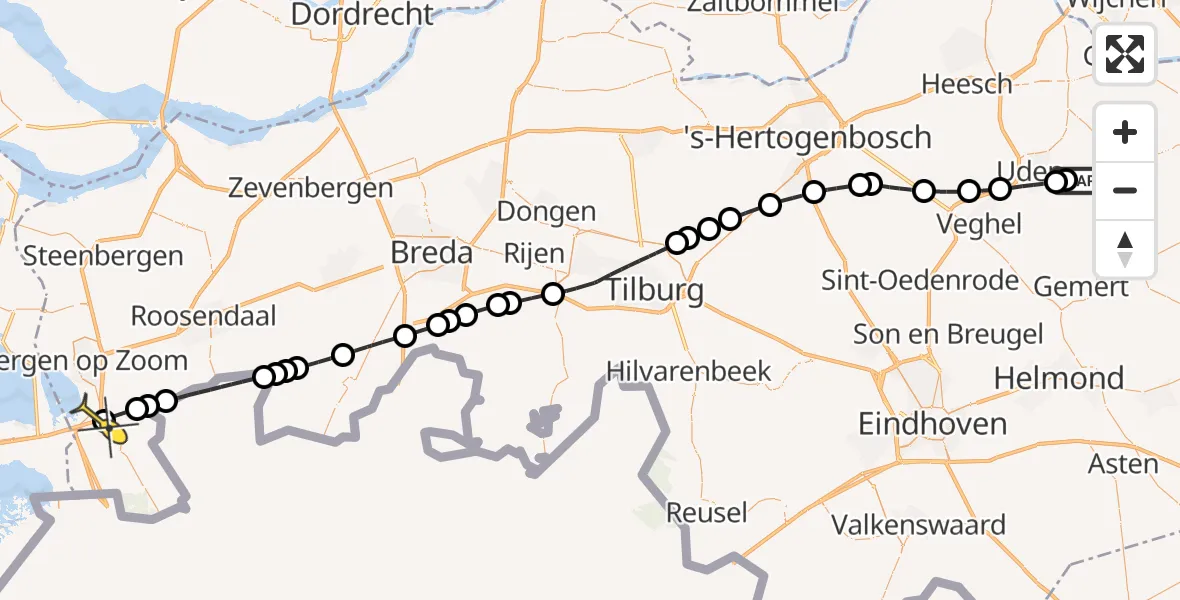 Routekaart van de vlucht: Lifeliner 3 naar Hoogerheide, Venstraat