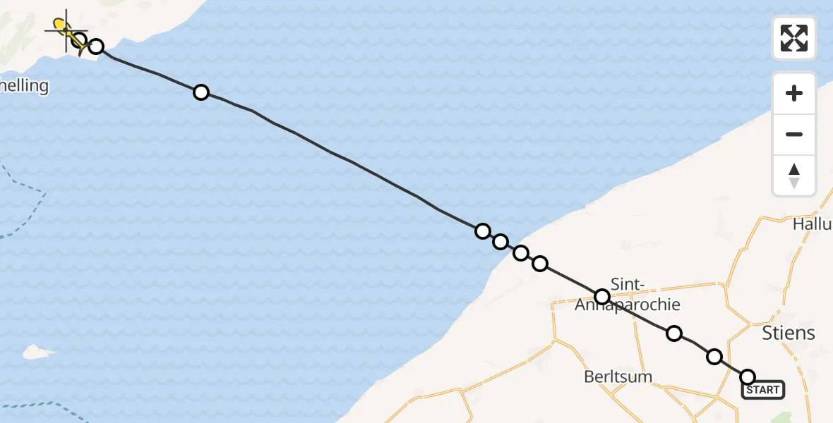 Routekaart van de vlucht: Ambulanceheli naar Baaiduinen, Middelseewei