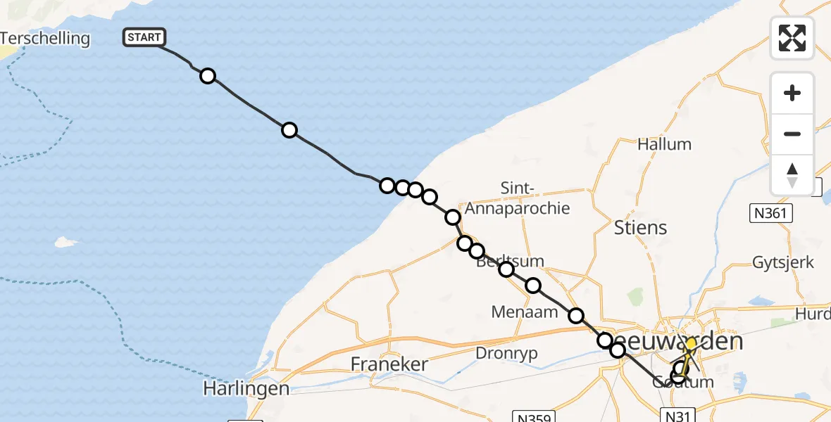 Routekaart van de vlucht: Ambulanceheli naar Leeuwarden, Feytsmastraat
