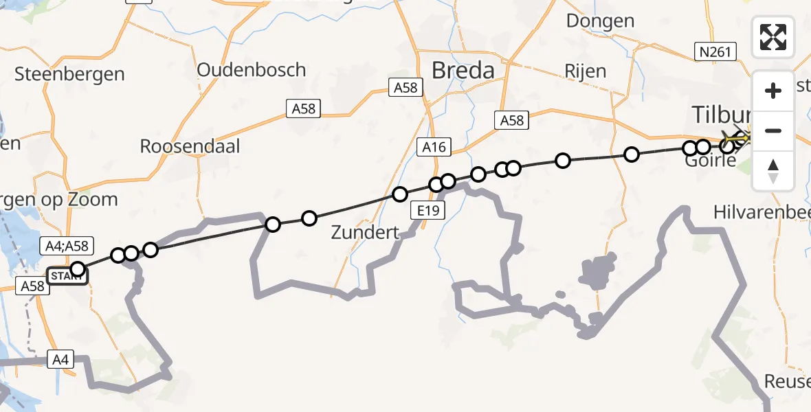 Routekaart van de vlucht: Lifeliner 3 naar Tilburg, Kooiweg