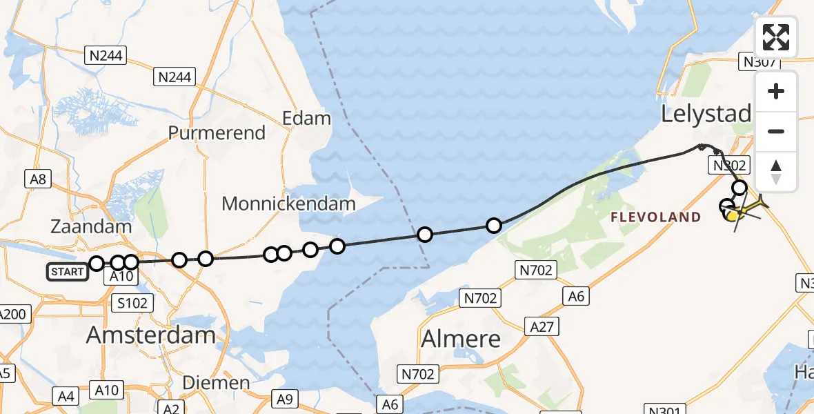 Routekaart van de vlucht: Lifeliner 1 naar Lelystad Airport, Hemweg