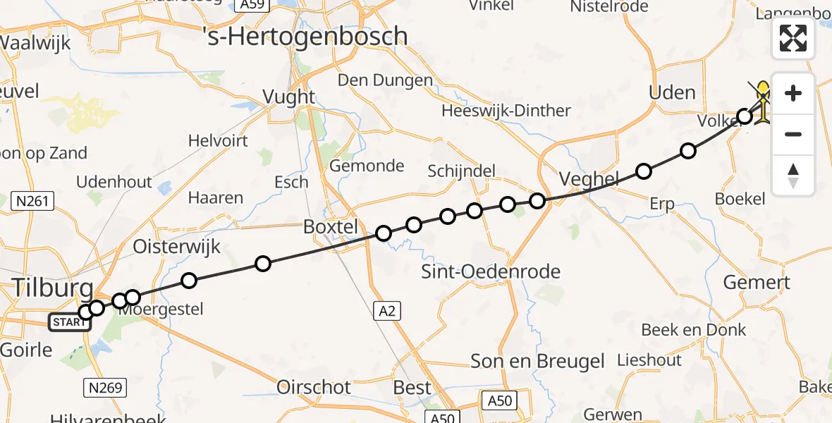 Routekaart van de vlucht: Lifeliner 3 naar Vliegbasis Volkel, Zeelandsedijk