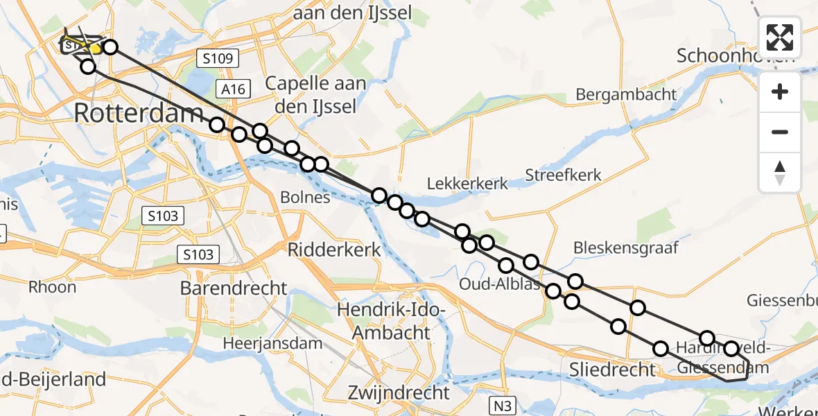 Routekaart van de vlucht: Lifeliner 2 naar Rotterdam The Hague Airport, Fairoaksbaan