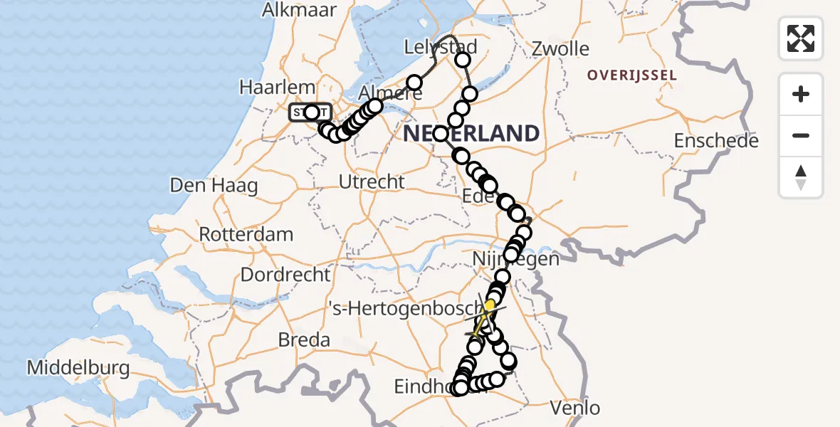 Routekaart van de vlucht: Politieheli naar Vliegbasis Volkel, Goede Ree