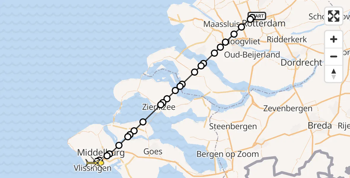 Routekaart van de vlucht: Lifeliner 2 naar Vlissingen, Vliegveldweg