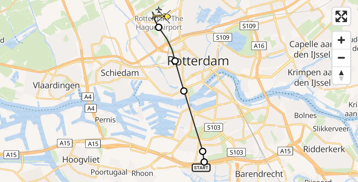 Routekaart van de vlucht: Lifeliner 2 naar Rotterdam The Hague Airport, Rosveld