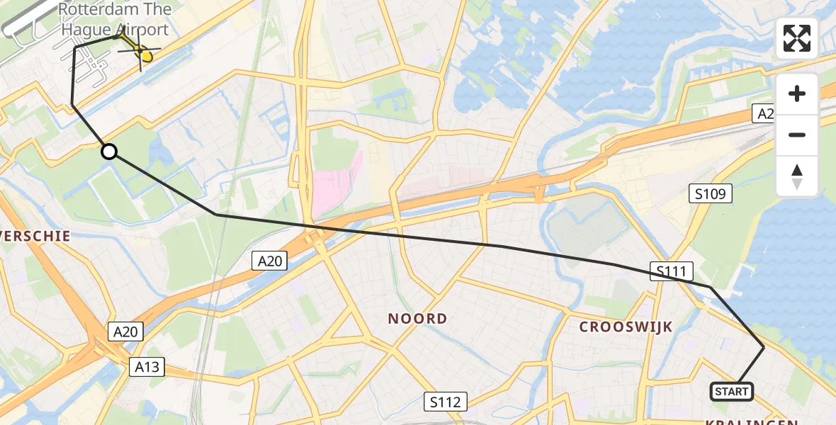 Routekaart van de vlucht: Lifeliner 2 naar Rotterdam The Hague Airport, Rusthofstraat