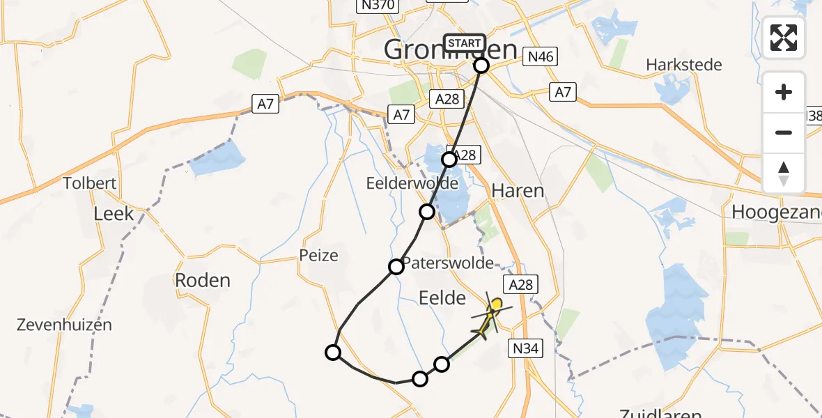 Routekaart van de vlucht: Lifeliner 4 naar Groningen Airport Eelde, Europaweg