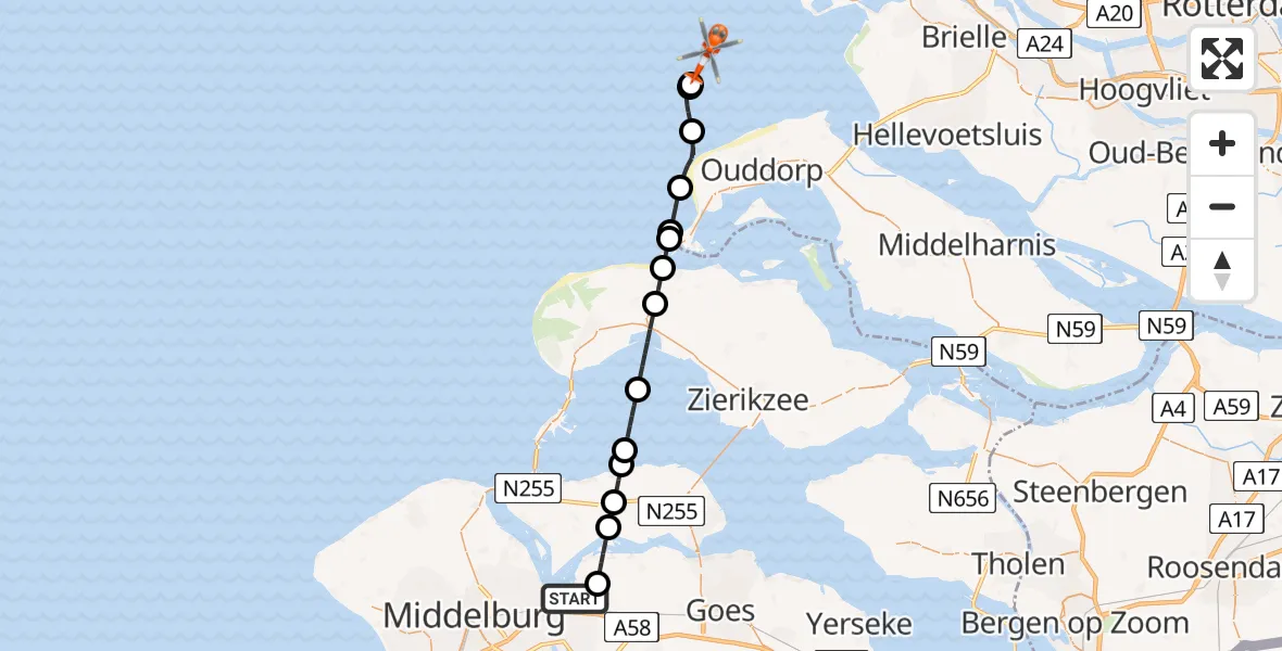 Vluchtroute Kustwachthelikopter Vliegveld Midden-Zeeland - , 20 juni 2024, 17:16