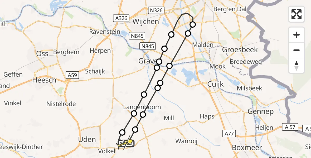 Routekaart van de vlucht: Lifeliner 3 naar Vliegbasis Volkel, Zeelandsedijk