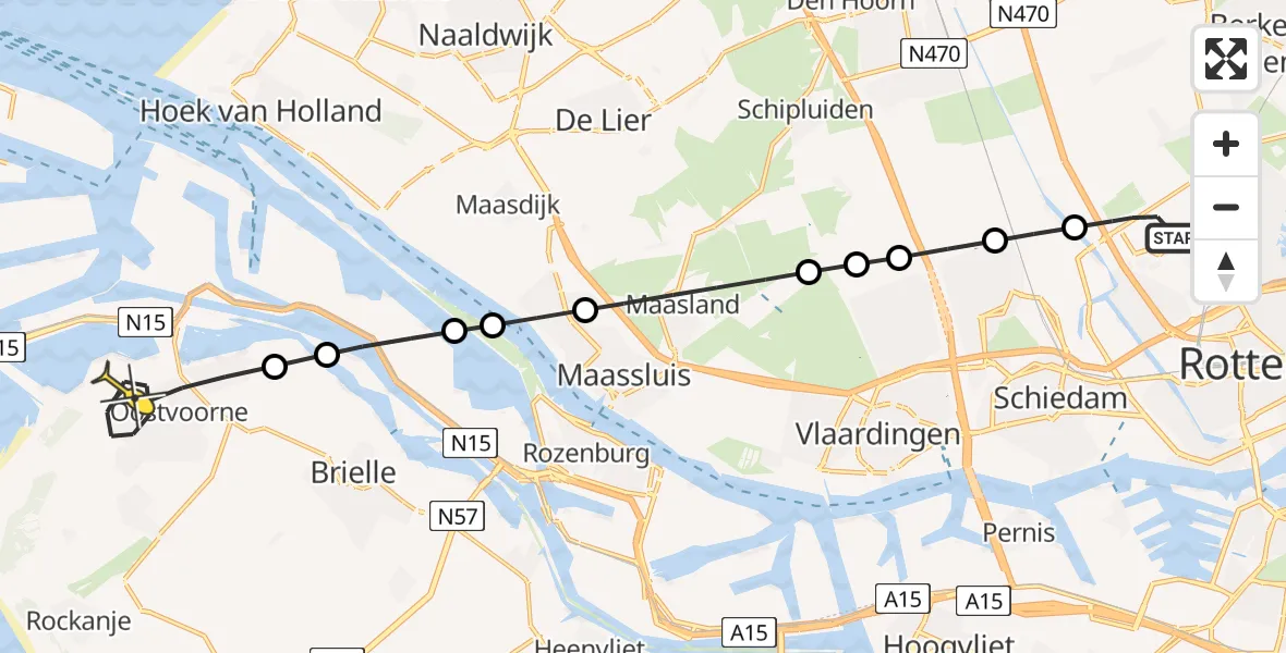 Routekaart van de vlucht: Lifeliner 2 naar Oostvoorne, Brandenburgbaan