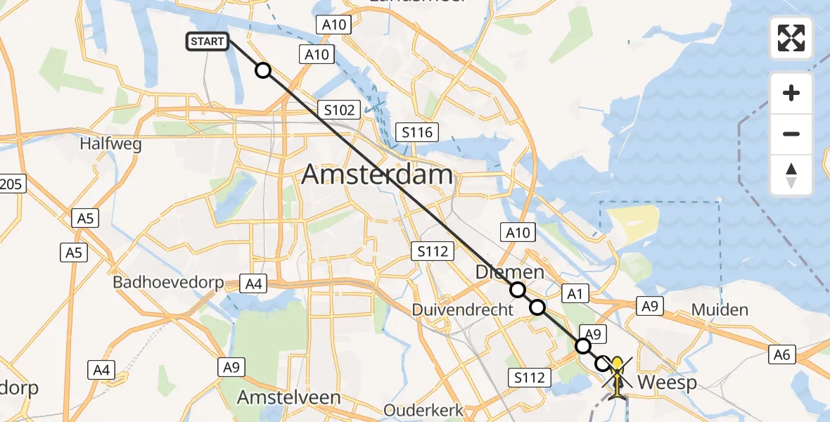 Routekaart van de vlucht: Traumaheli naar Amsterdam, Westhavenweg