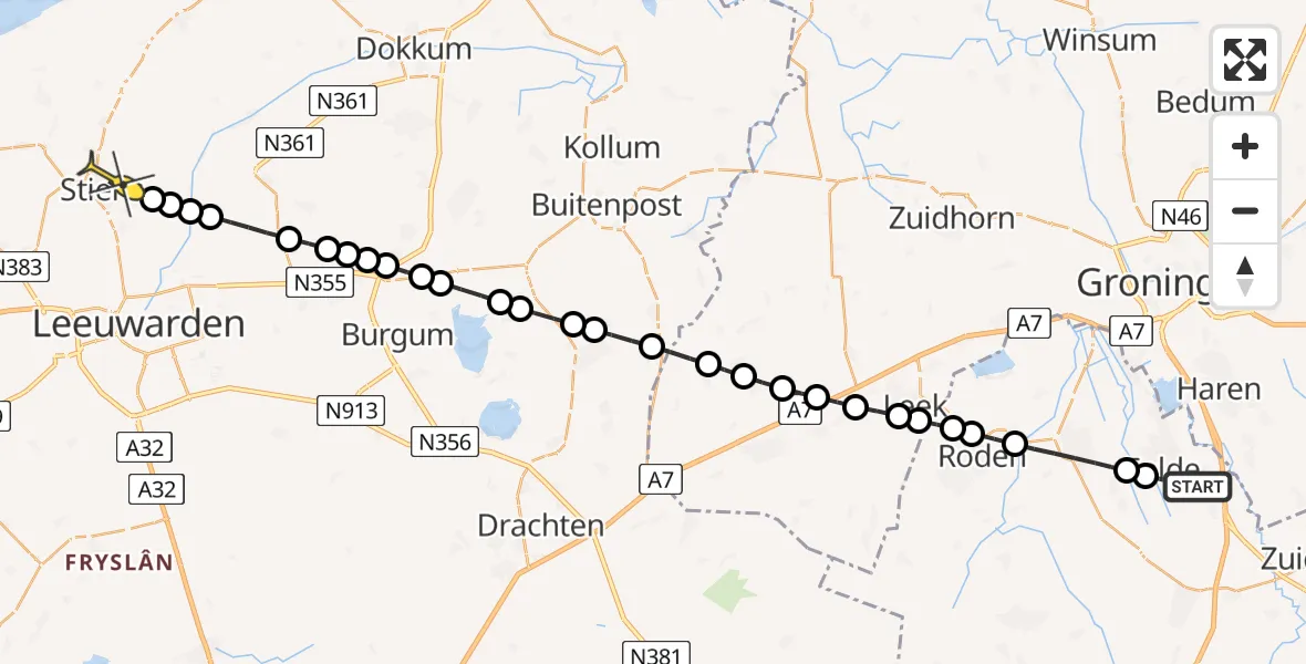 Routekaart van de vlucht: Lifeliner 4 naar Stiens, Eskampenweg