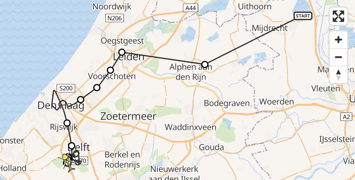 Routekaart van de vlucht: Politieheli naar Delft, Ooievaarspad