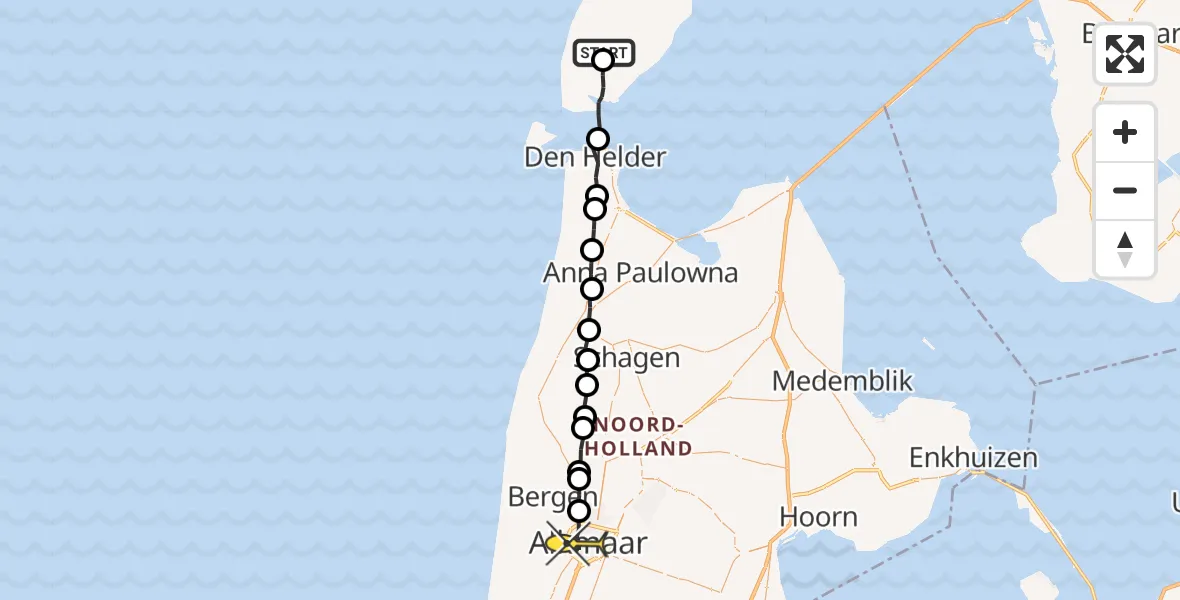 Routekaart van de vlucht: Ambulancehelikopter naar Alkmaar, Hoornderweg