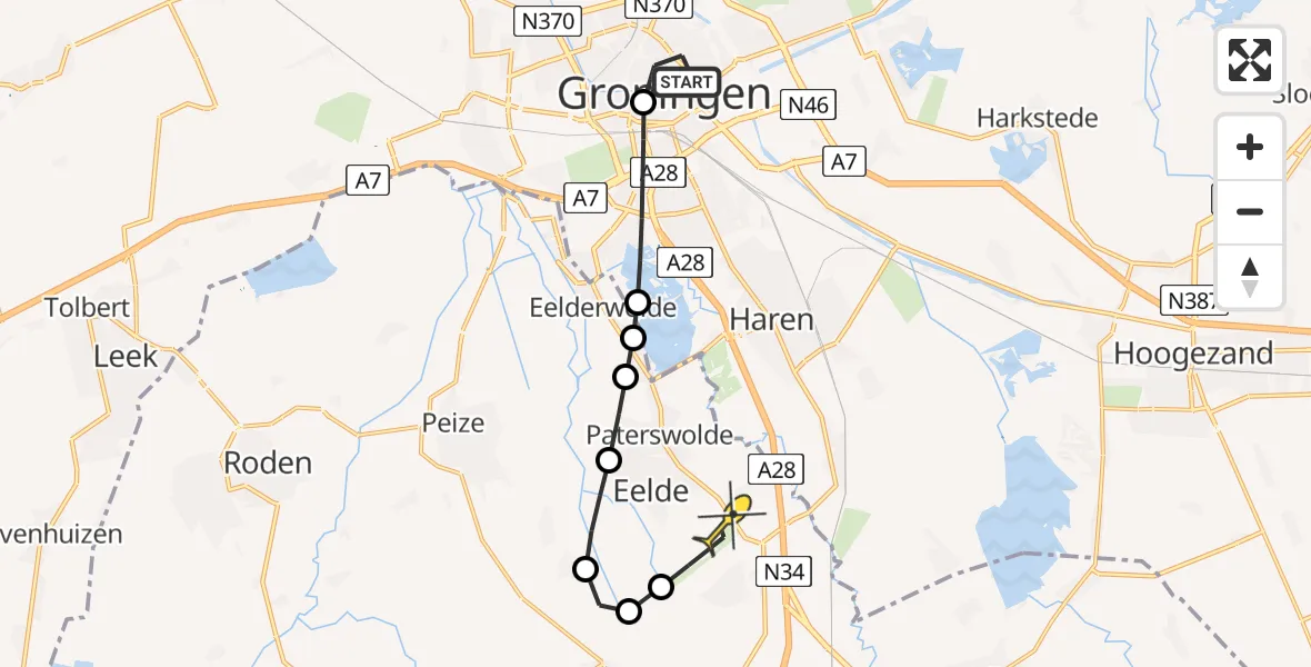 Routekaart van de vlucht: Lifeliner 4 naar Groningen Airport Eelde, Poortweg
