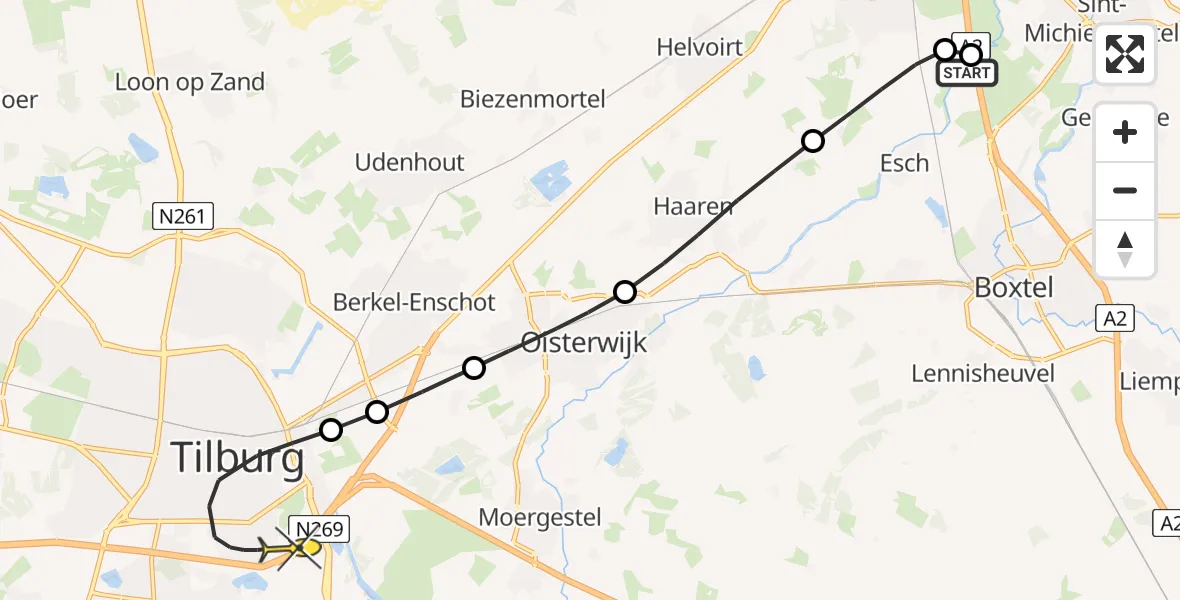 Routekaart van de vlucht: Lifeliner 3 naar Tilburg, Groensteeg