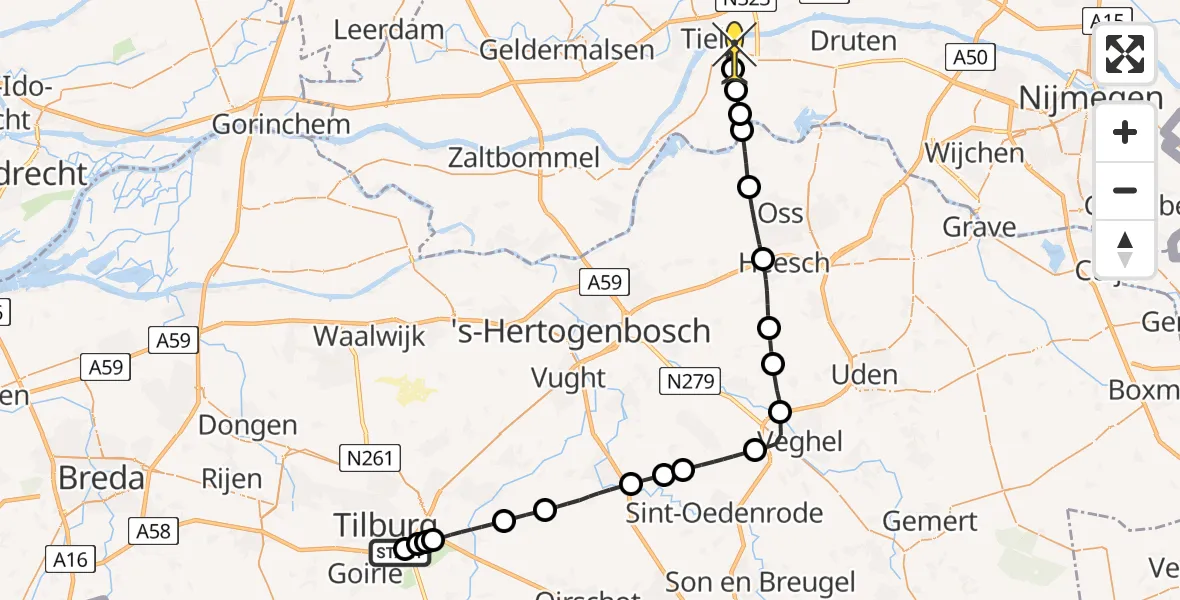 Routekaart van de vlucht: Lifeliner 3 naar Wamel, Torentjeshoeve