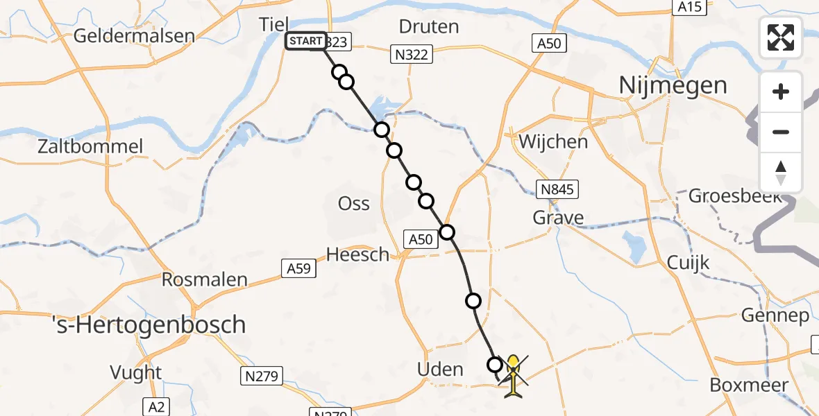 Routekaart van de vlucht: Lifeliner 3 naar Vliegbasis Volkel, Van Heemstraweg