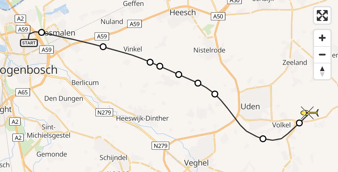 Routekaart van de vlucht: Lifeliner 3 naar Vliegbasis Volkel, Zeelandsedijk