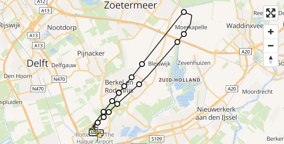 Routekaart van de vlucht: Lifeliner 2 naar Rotterdam The Hague Airport, Doenkadepad