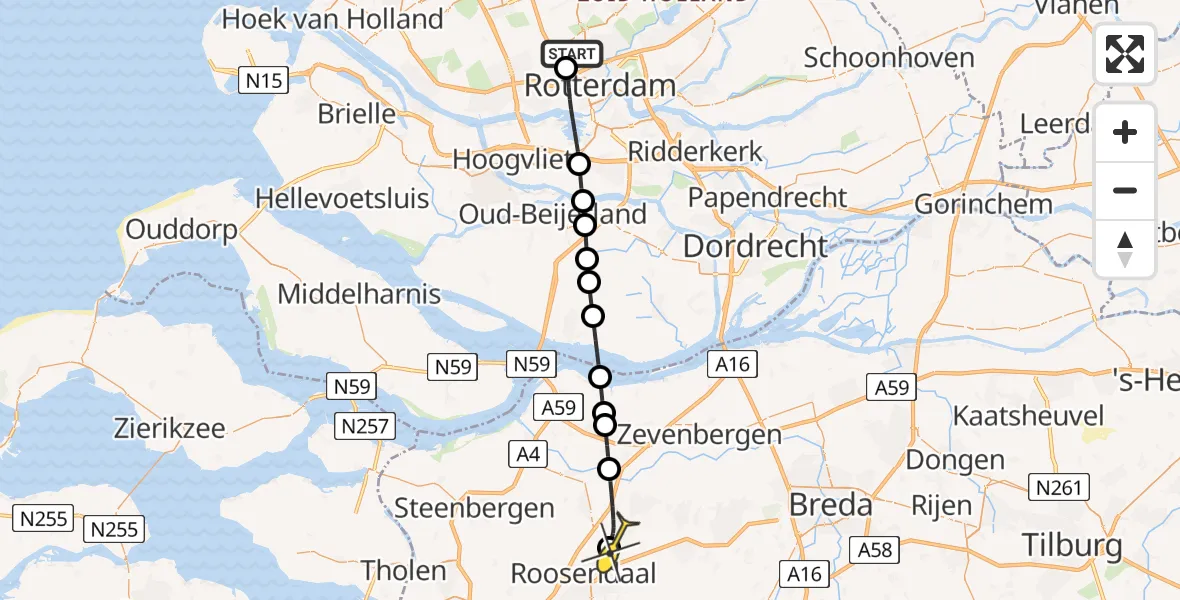 Routekaart van de vlucht: Lifeliner 2 naar Roosendaal, Brandenburgbaan