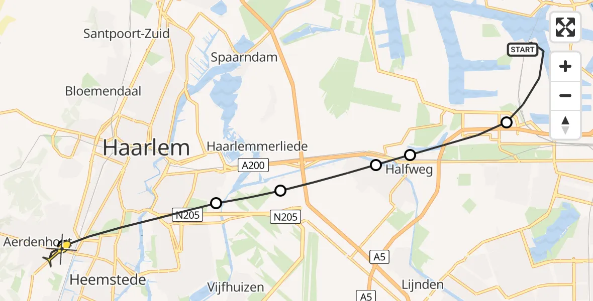 Routekaart van de vlucht: Traumaheli naar Aerdenhout, Maltaweg