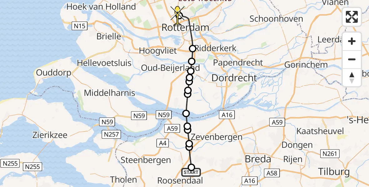 Routekaart van de vlucht: Lifeliner 2 naar Rotterdam The Hague Airport, Sint Maartenstraat