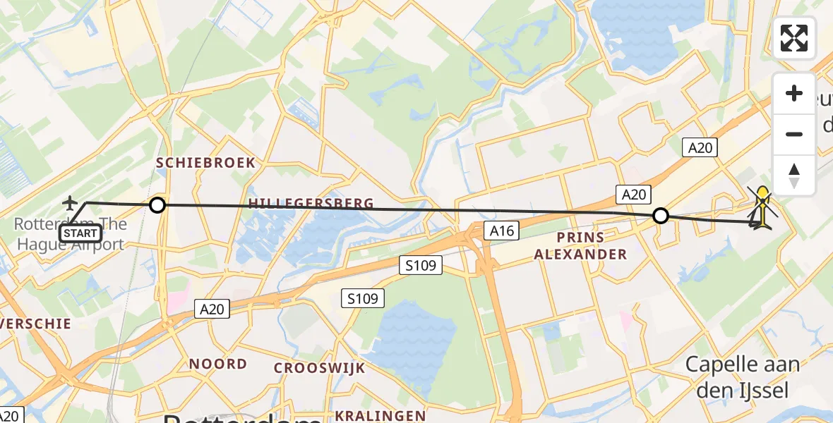 Routekaart van de vlucht: Lifeliner 2 naar Capelle aan den IJssel, Bovendijk
