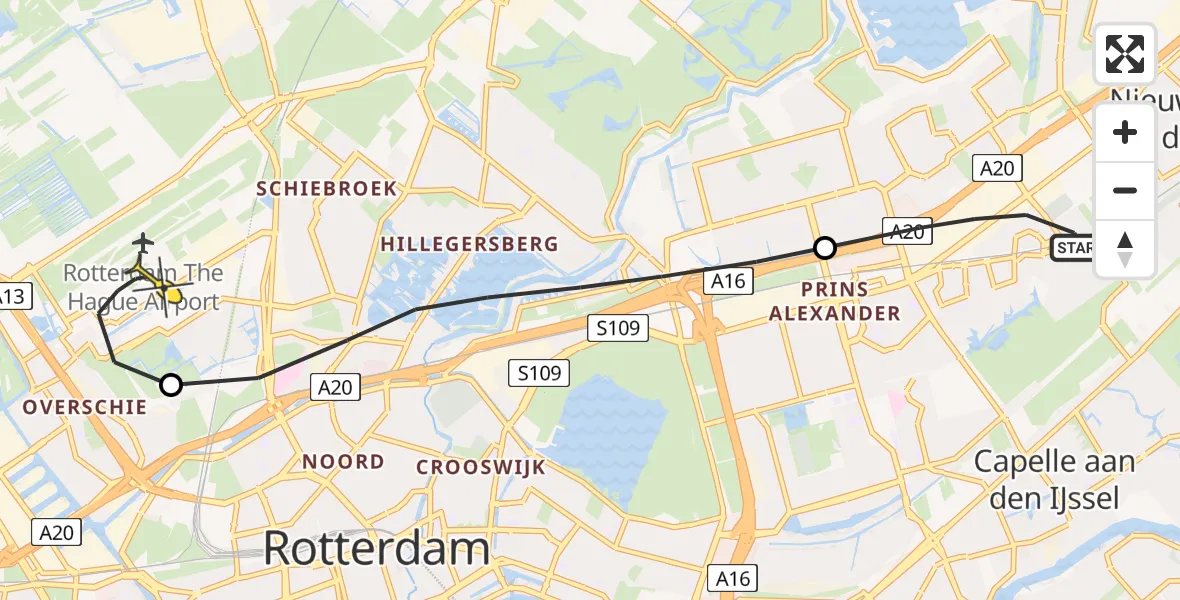 Routekaart van de vlucht: Lifeliner 2 naar Rotterdam The Hague Airport, Eglantierbaan