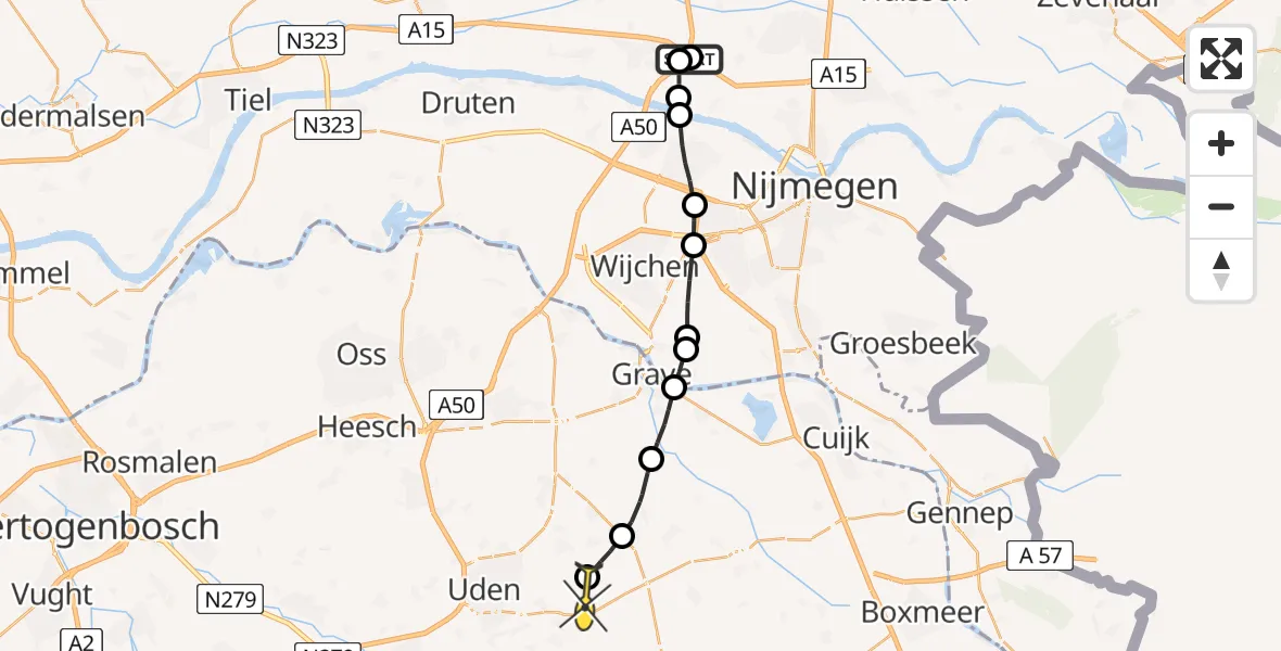Routekaart van de vlucht: Lifeliner 3 naar Vliegbasis Volkel, Tielsestraat