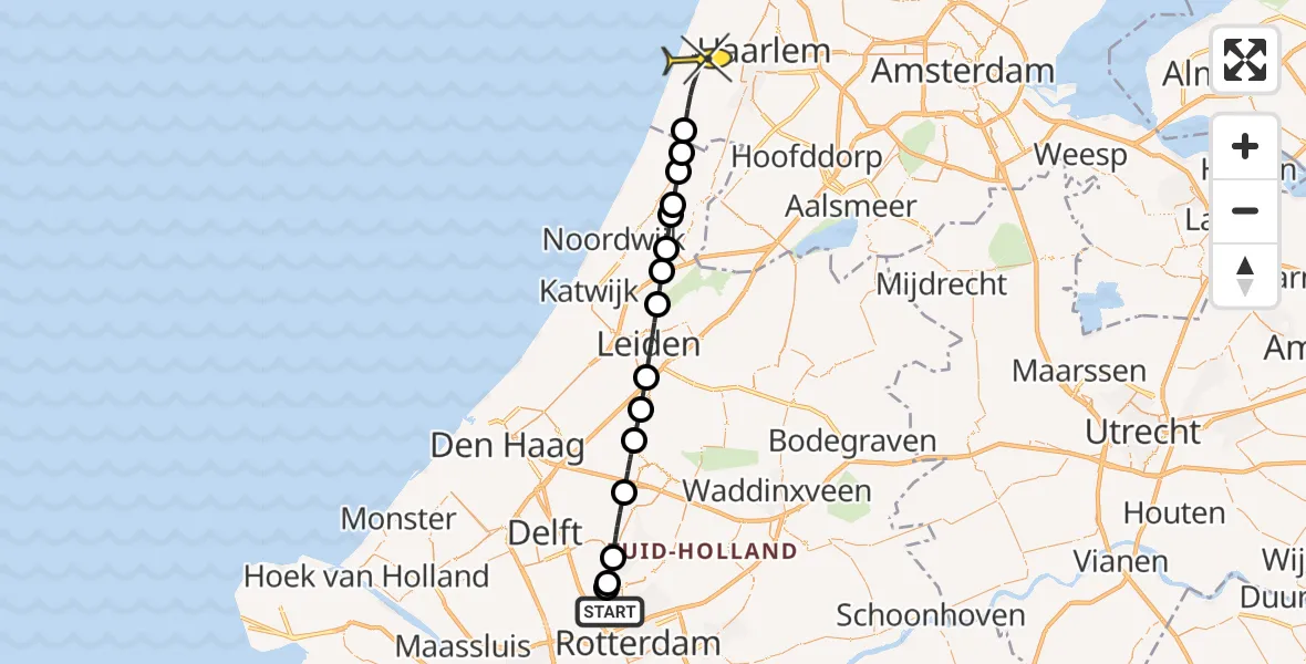 Routekaart van de vlucht: Lifeliner 2 naar Zandvoort, A16 Rotterdam