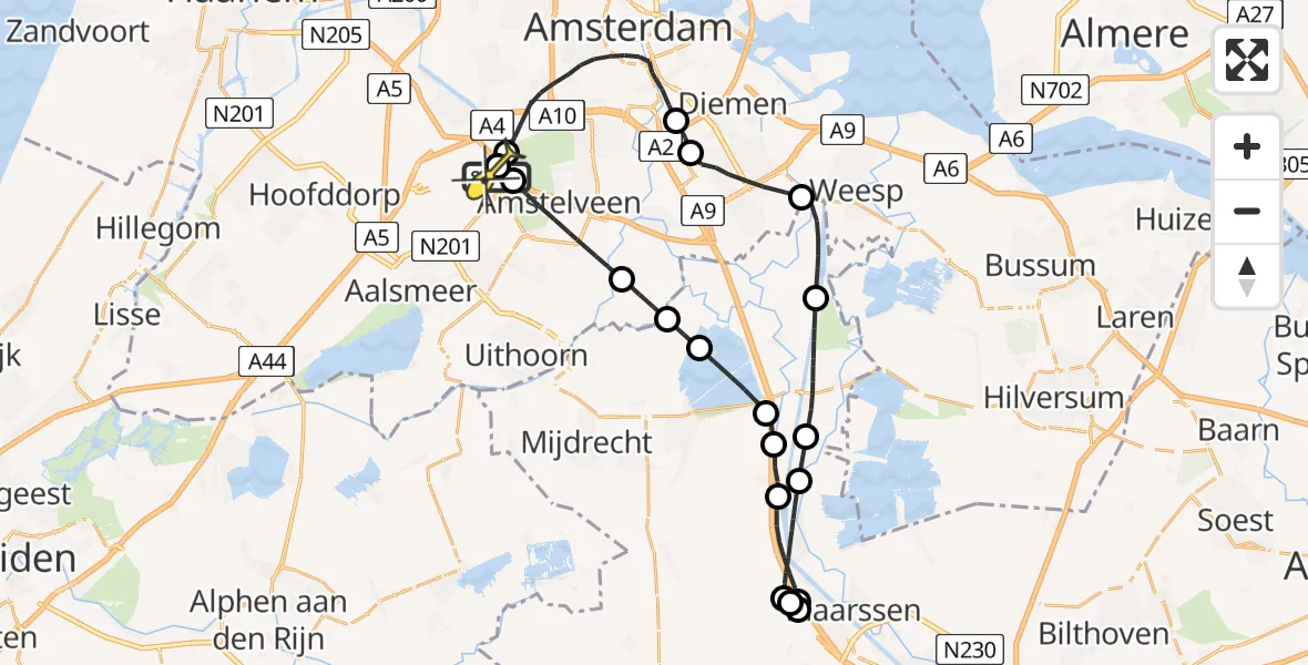 Routekaart van de vlucht: Politieheli naar Schiphol, Schipholweg