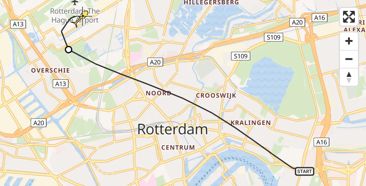 Routekaart van de vlucht: Lifeliner 2 naar Rotterdam The Hague Airport, Voorschoterlaan