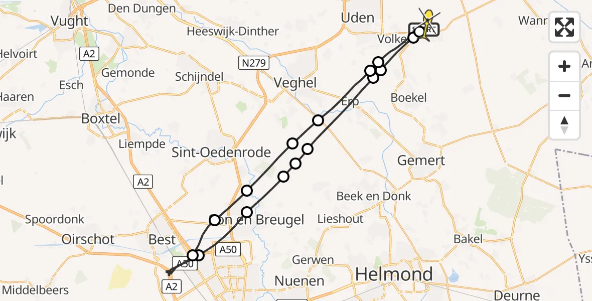 Routekaart van de vlucht: Lifeliner 3 naar Vliegbasis Volkel, Rouwstraat