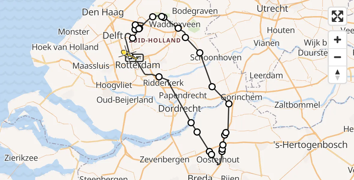 Routekaart van de vlucht: Politieheli naar Rotterdam The Hague Airport, Hilledijk