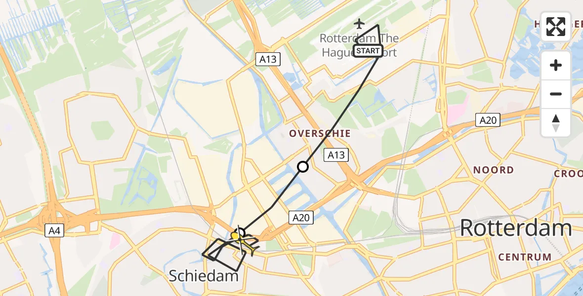 Routekaart van de vlucht: Lifeliner 2 naar Schiedam, Fairoaksbaan