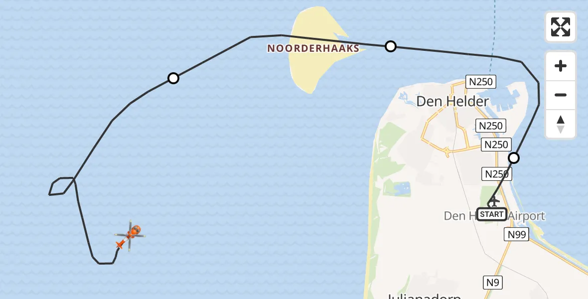 Vluchtroute Kustwachthelikopter Vliegveld De Kooy - , 21 juni 2024, 12:06