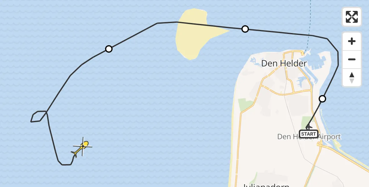 Routekaart van de vlucht: Kustwachthelikopter naar Oostoeverweg