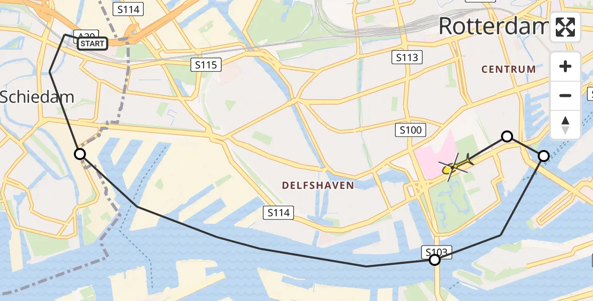 Routekaart van de vlucht: Lifeliner 2 naar Erasmus MC, Nieuw-Mathenesserstraat
