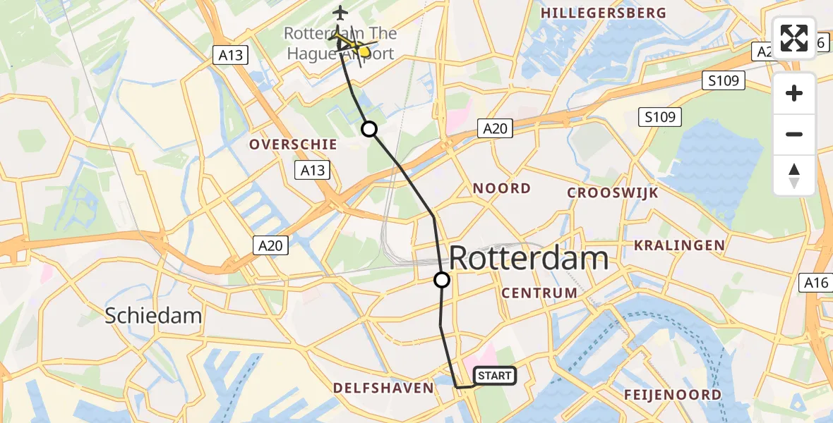 Routekaart van de vlucht: Lifeliner 2 naar Rotterdam The Hague Airport, Schietbaanlaan